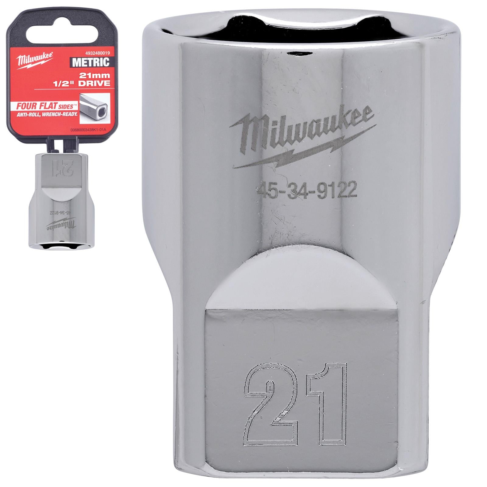 Milwaukee Chrome Socket 1/2" Drive Four Flat Sides Metric Standard 8-36mm Individual - Choose Size