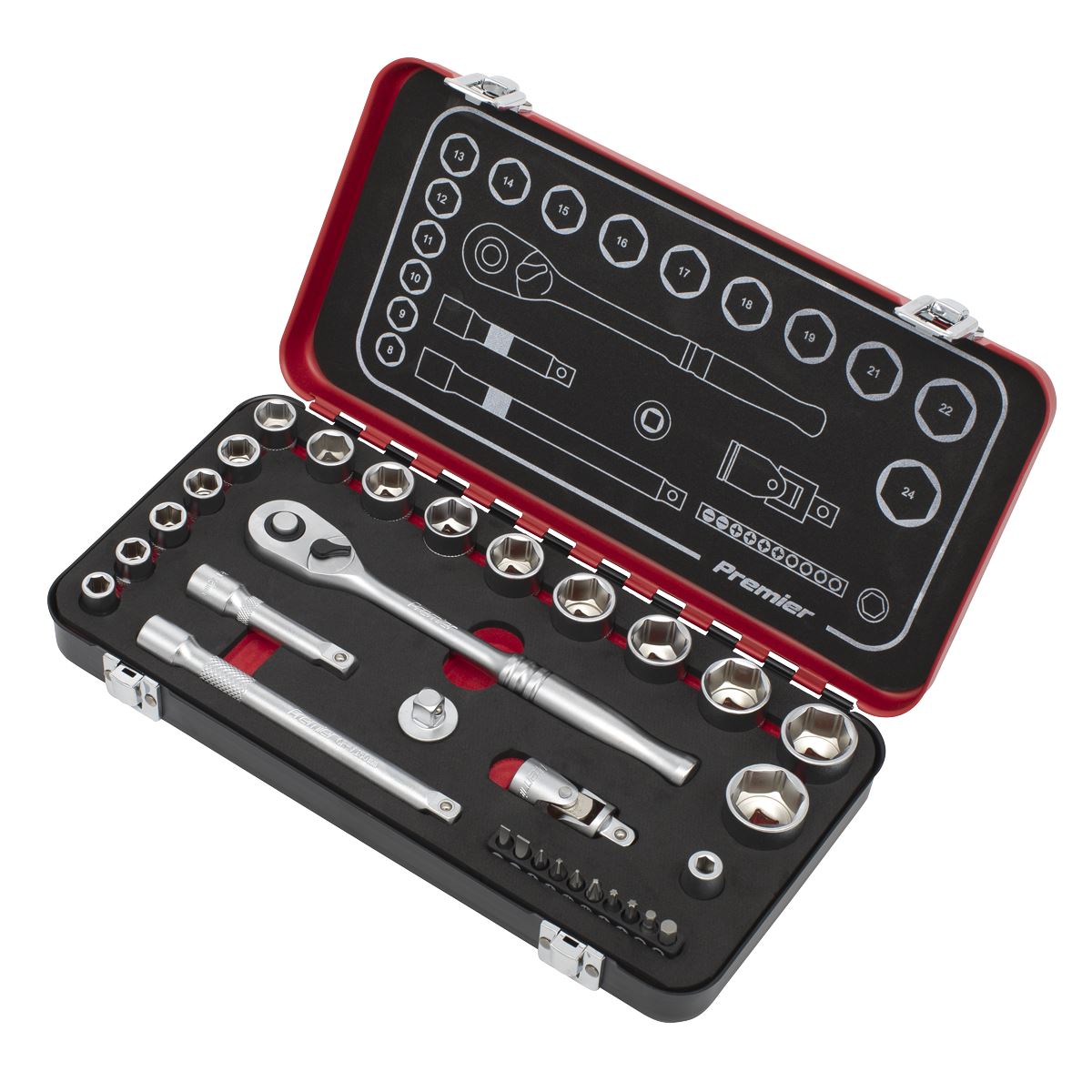 Sealey Socket Set 3/8" Drive Premier Platinum Series Vehicle Ratchet Wrench 31pc