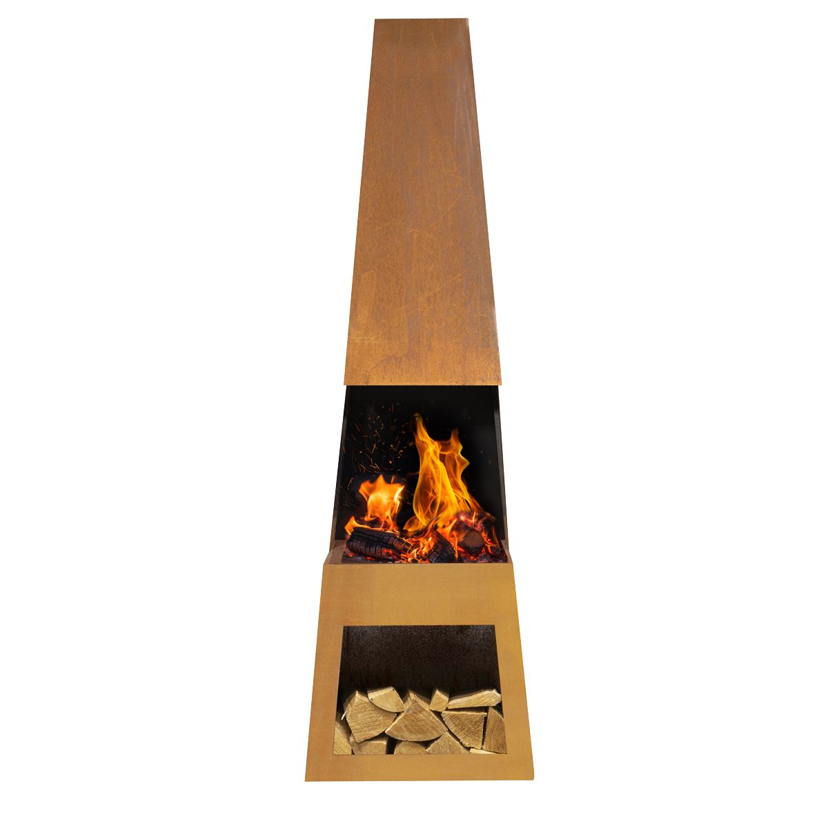 Dellonda Outdoor Chiminea Fireplace Heater Firewood Storage - Corten Steel
