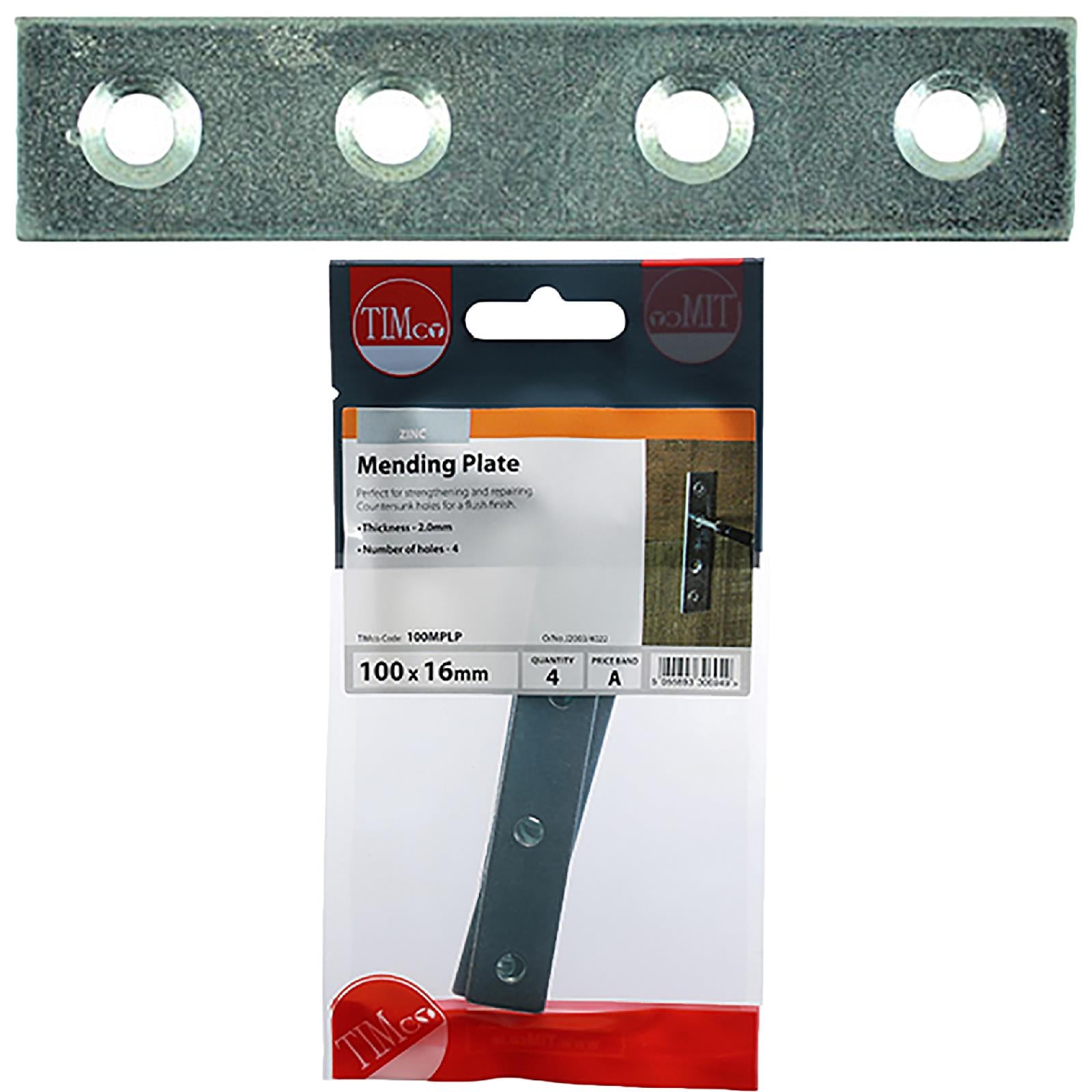 TIMCO Mending Plate Straight Zinc Plated Steel Countersunk Holes