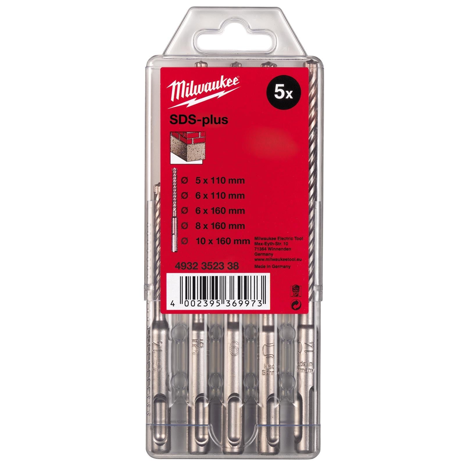 Milwaukee SDS Plus M2 Hammer Drill Bit Set 5 Piece 1 5-10mm 