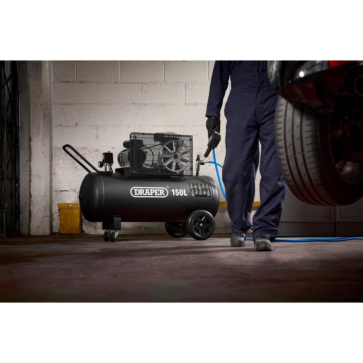 Draper 230V 150L Belt-Driven Air Compressor 2.2kW/3hp 55305  White Rose Tools