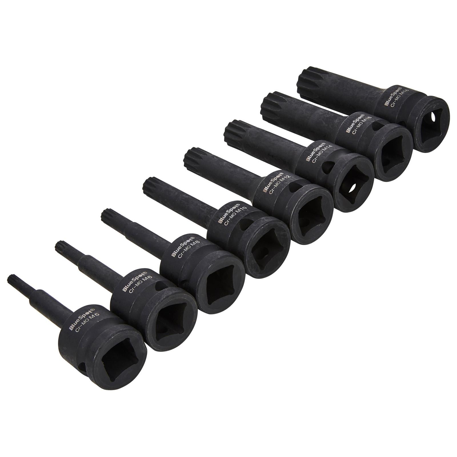 BlueSpot Impact Spline Socket Set 1/2" Drive M5-M18 8 Piece  White Rose Tools