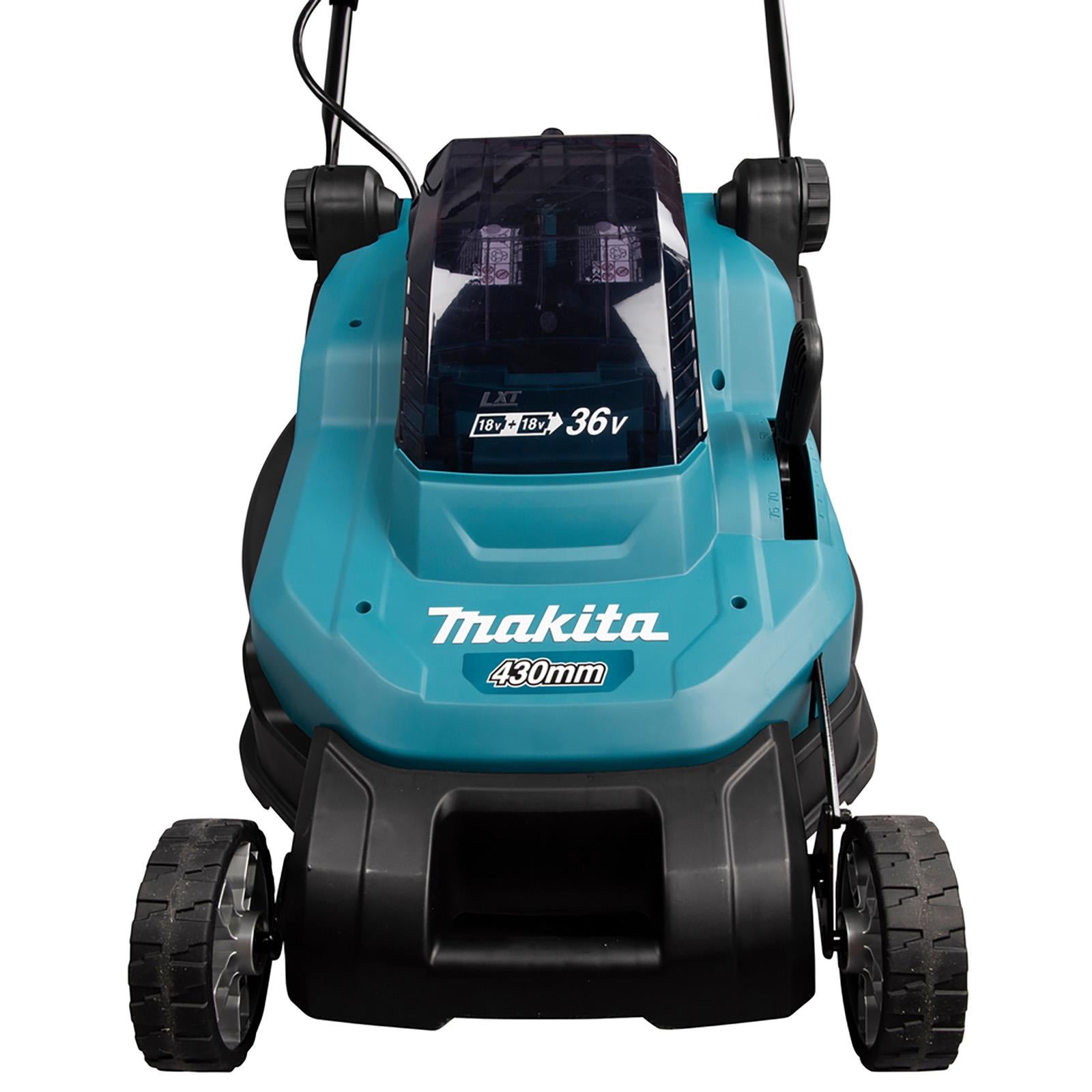 Makita 43cm Lawn Mower Kit Twin 18V LXT Li-ion Cordless Garden Grass Outdoor 2 x 6Ah Battery and Dual Rapid Charger DLM432PG2