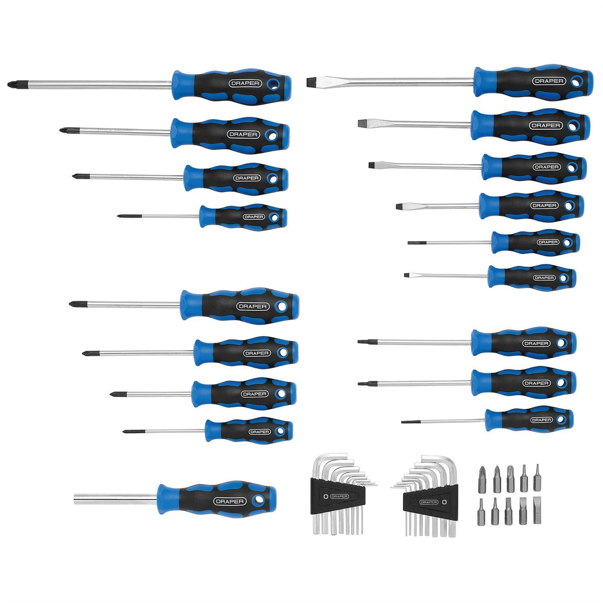 Draper Soft Grip Screwdriver Hex. Key and Bit Set (44 Piece) 81294  White Rose Tools