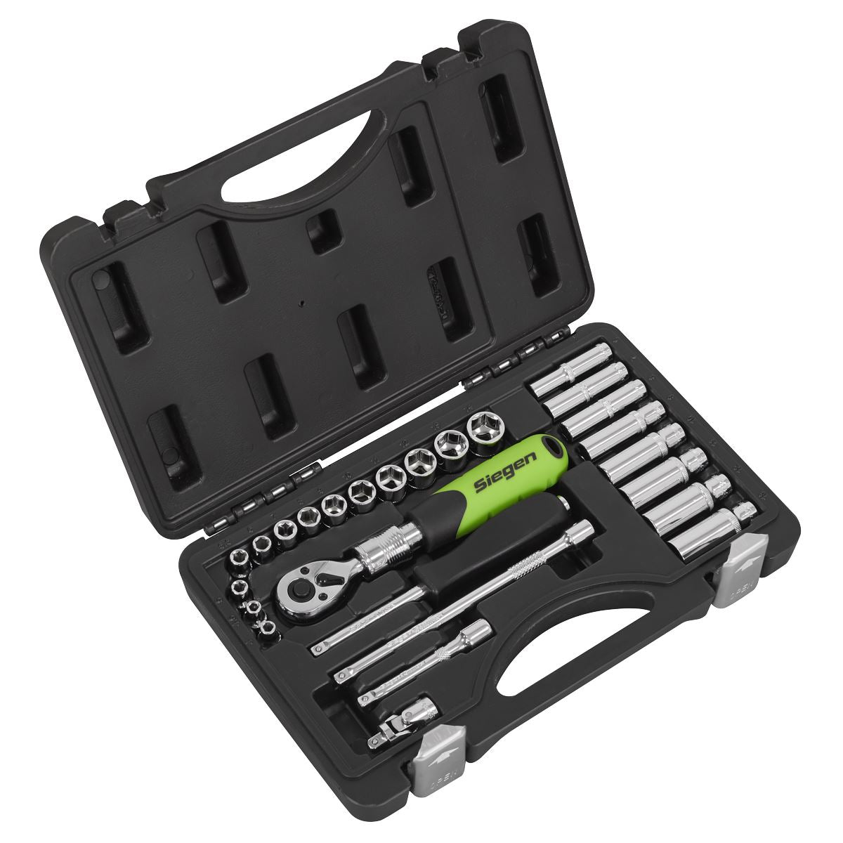 Sealey Socket Set Extendable Ratchet 1/4"Sq Drive 26pc  White Rose Tools