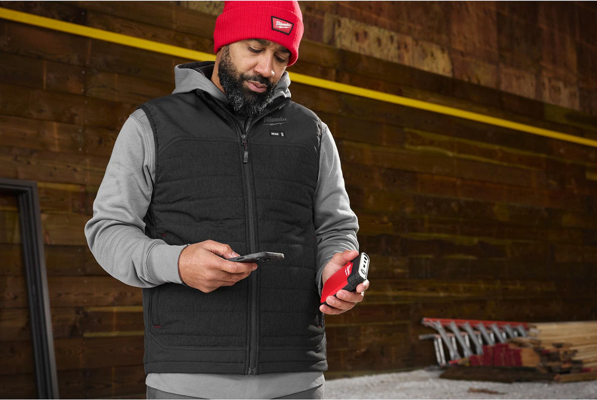 Milwaukee M12 HEXON Heated Puffer Vest Black M12 HPVBL3-0 - Choose Size  White Rose Tools