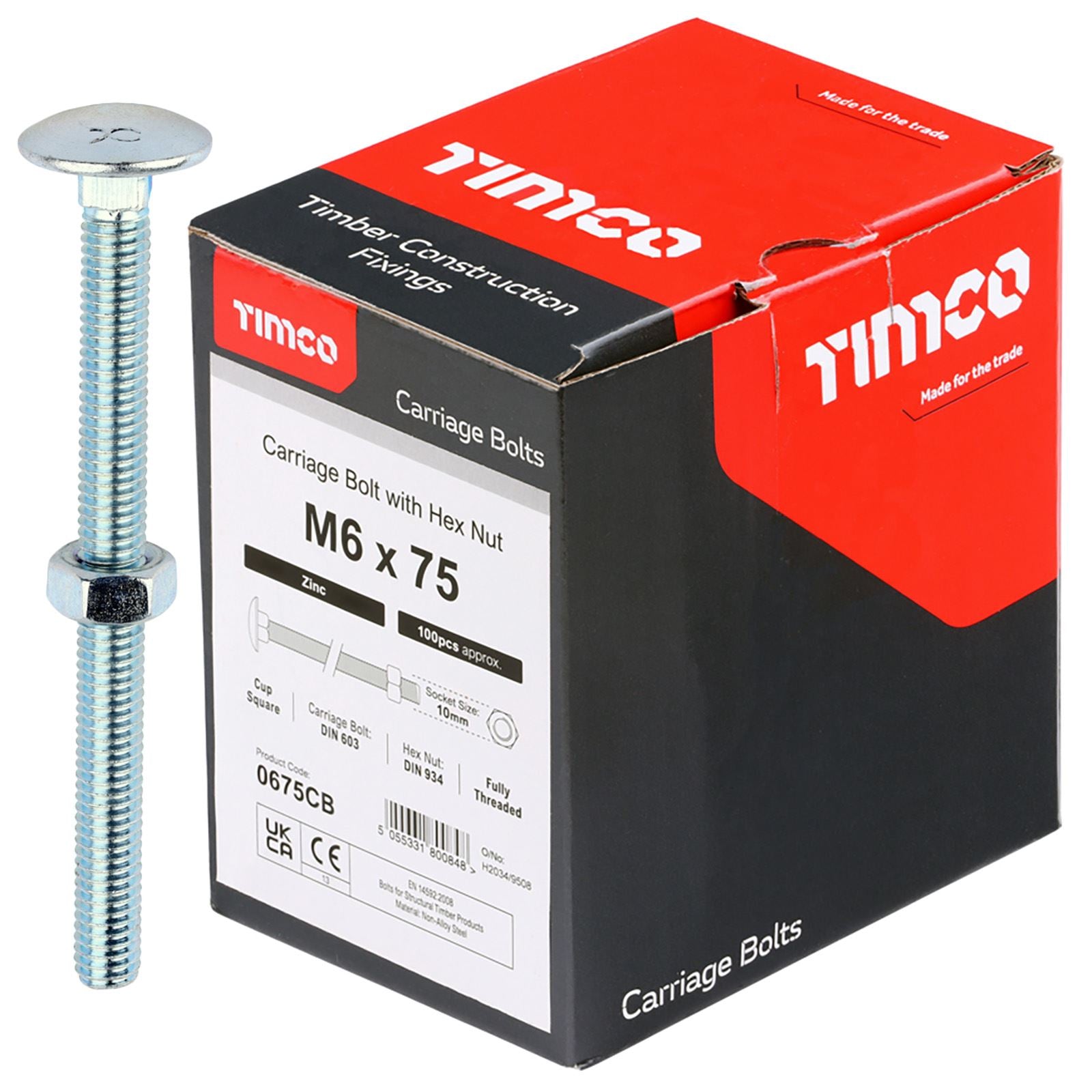 TIMCO Carriage Bolts with Hex Nuts 4.8 Grade Zinc Carbon Steel Boxed M6-M16 - Choose Size