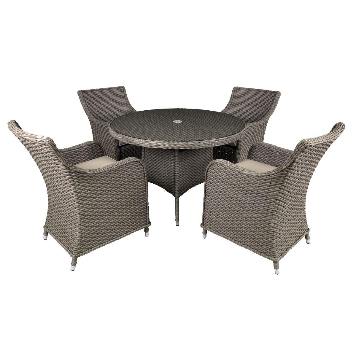 Dellonda Chester 5-Piece Rattan Wicker Outdoor Dining Set with Tempered Glass Table Top, Brown
