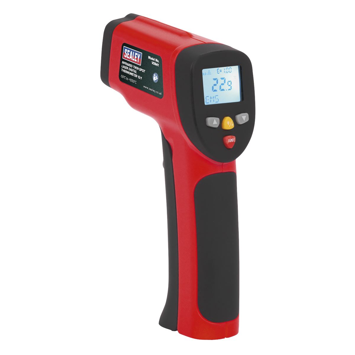Sealey Infrared Twin-Spot Laser Digital Thermometer 12:1 High Temperature 