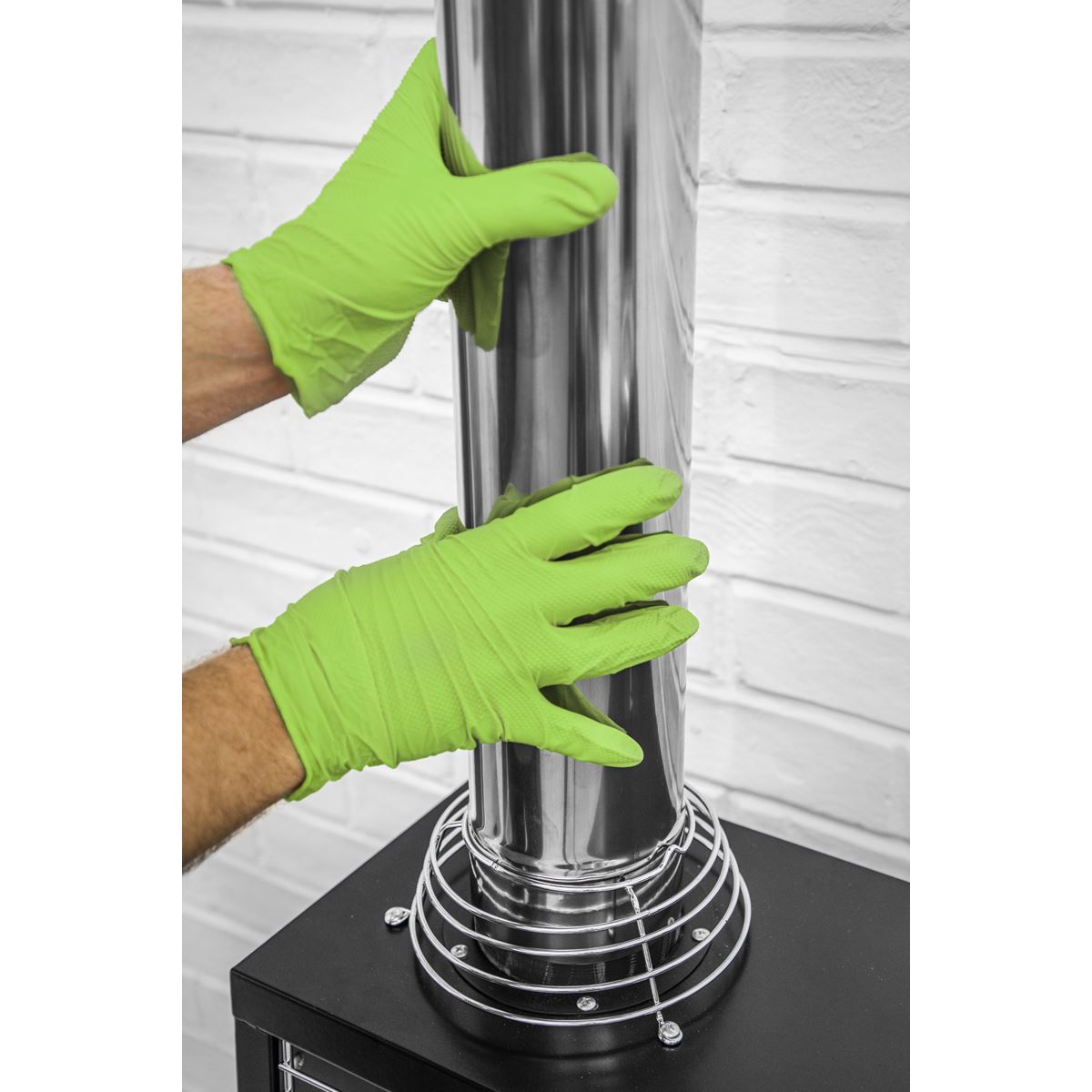 Sealey Diamond Grip Extra-Thick Nitrile Powder-Free Gloves, Hi-Vis Green, Large - Pack of 50  White Rose Tools