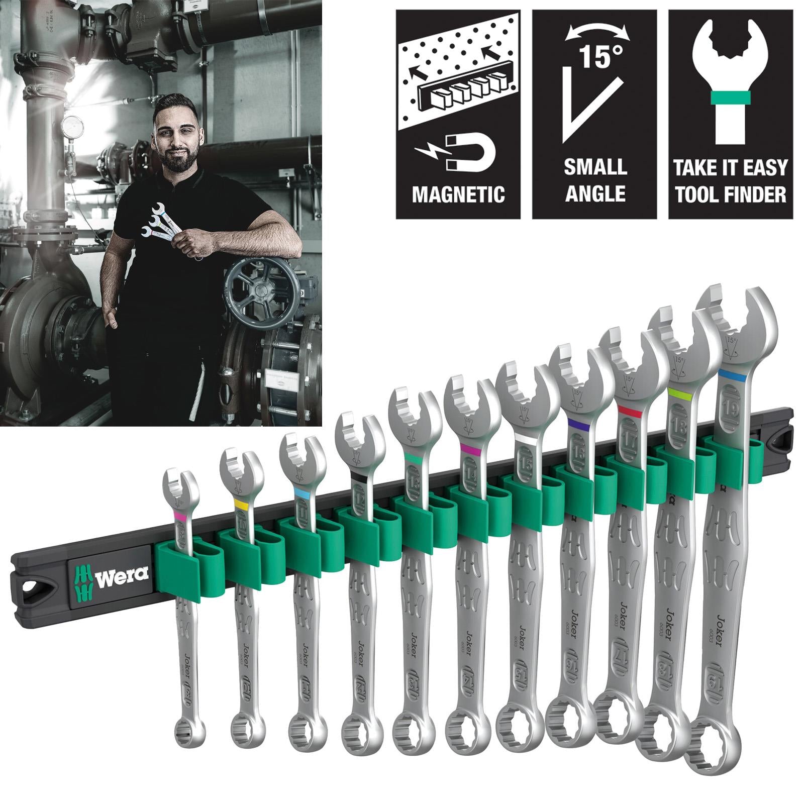 Wera Combination Spanner Wrench Set 6003 Joker 1 9640 Magnetic Rail 11 Pieces 8-19mm