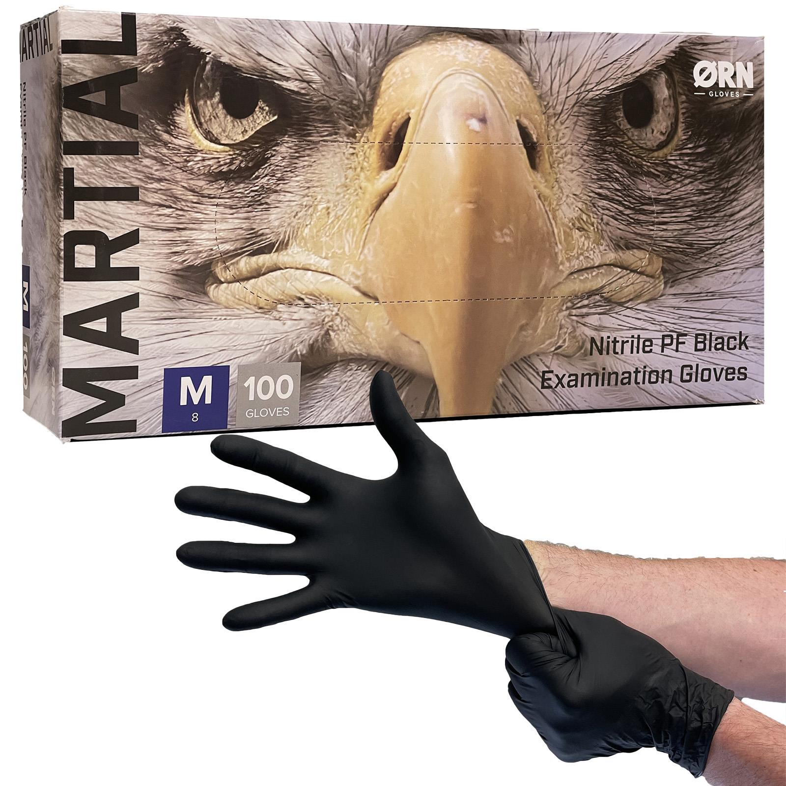 ORN Nitrile Disposable Gloves Martial Black Powder Latex Free 100 Box - Choose Size