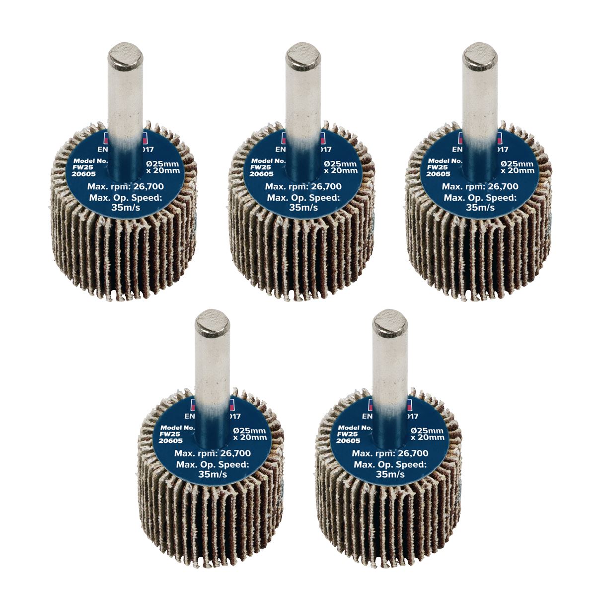 Sealey Abrasive Flap Wheel Ø25 x 20mm Ø6mm Shaft 60Grit - Pack of 5 