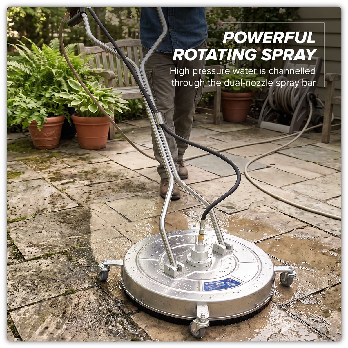 Sealey 24" Surface Cleaner with Dual Handle & Rotating Spray Bar - Stainless Steel