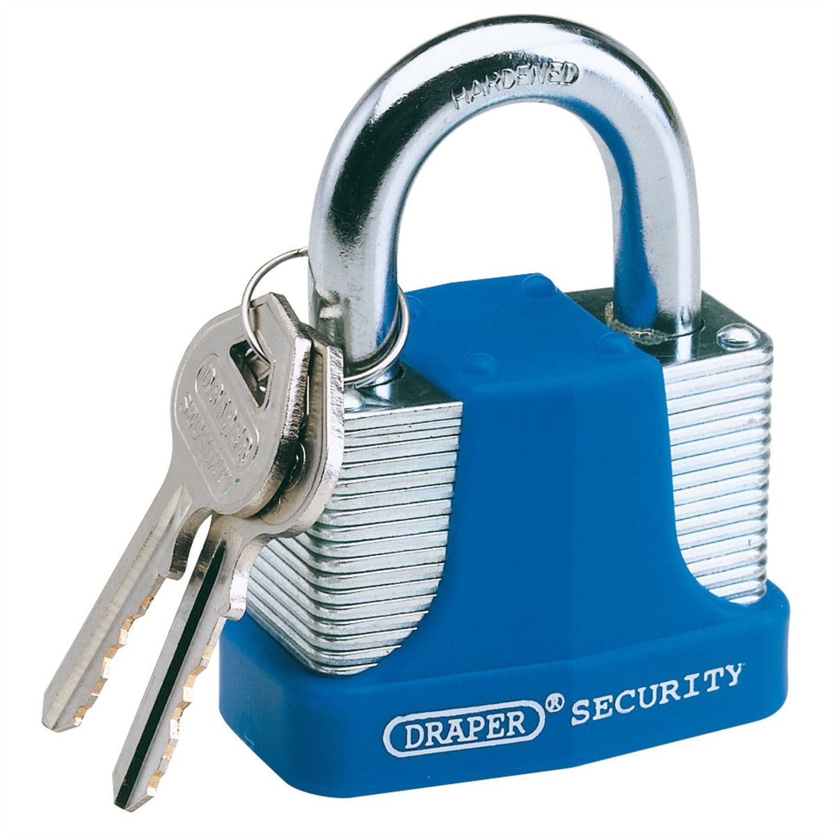 Draper Laminated Steel Padlock and 2 Keys with Hardened Steel Shackle and Bumper 40mm 64180  White Rose Tools
