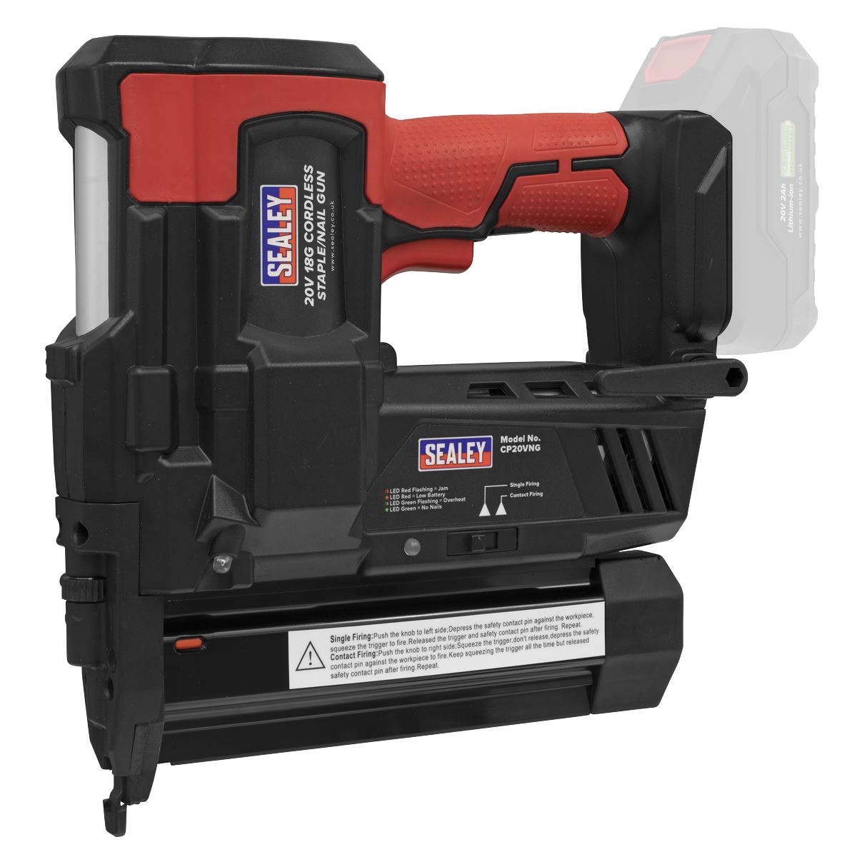 Sealey Cordless Nail (50mm) Staple (40mm) Gun 18 Gauge 20V Lithium-ion Body Only