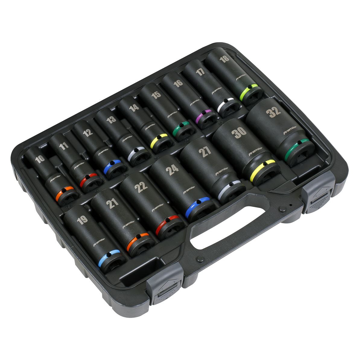 Sealey Premier Impact Socket Set 16pc 1/2"Sq Drive Deep Metric