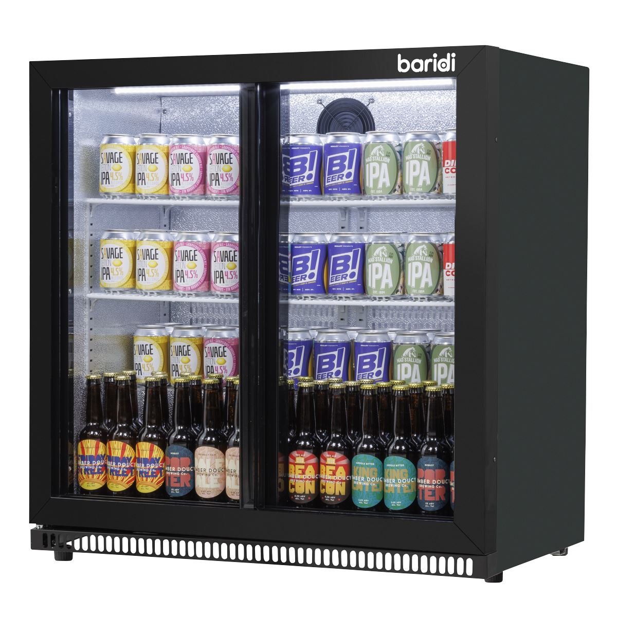 Baridi Back Bar Drinks Fridge/Cooler with Double Sliding Doors, 190L Capacity