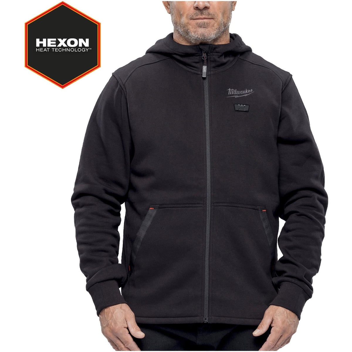 Milwaukee M12 HEXON Heated Hoodie Black M12HHBL5  White Rose Tools