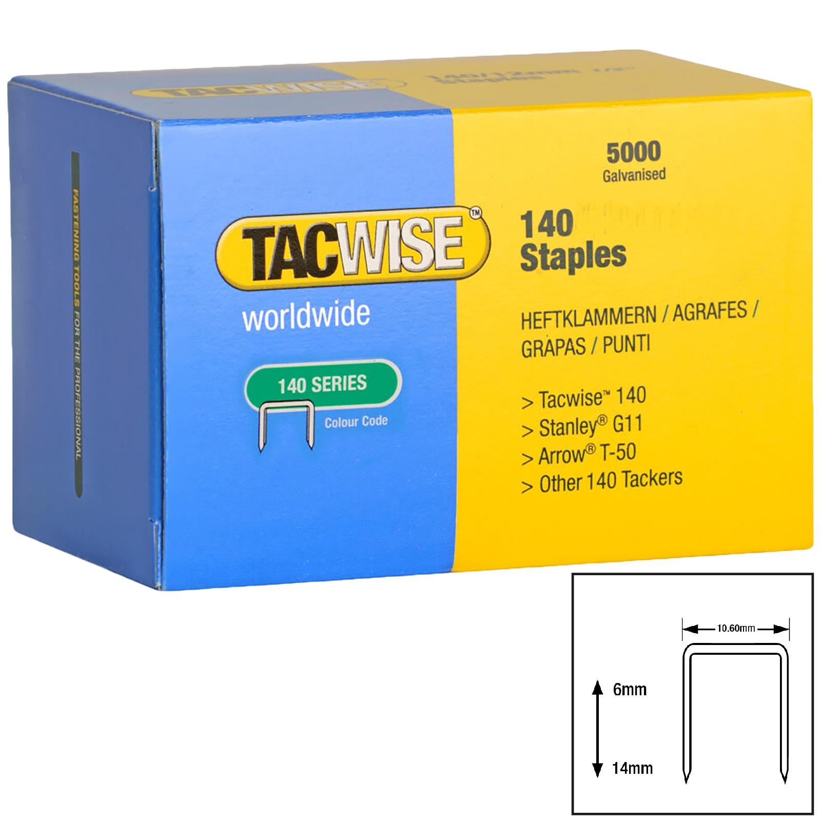 Tacwise Staples Type 140 Series 5000 Pack Galvanised Type G 4/11/140 6-14mm