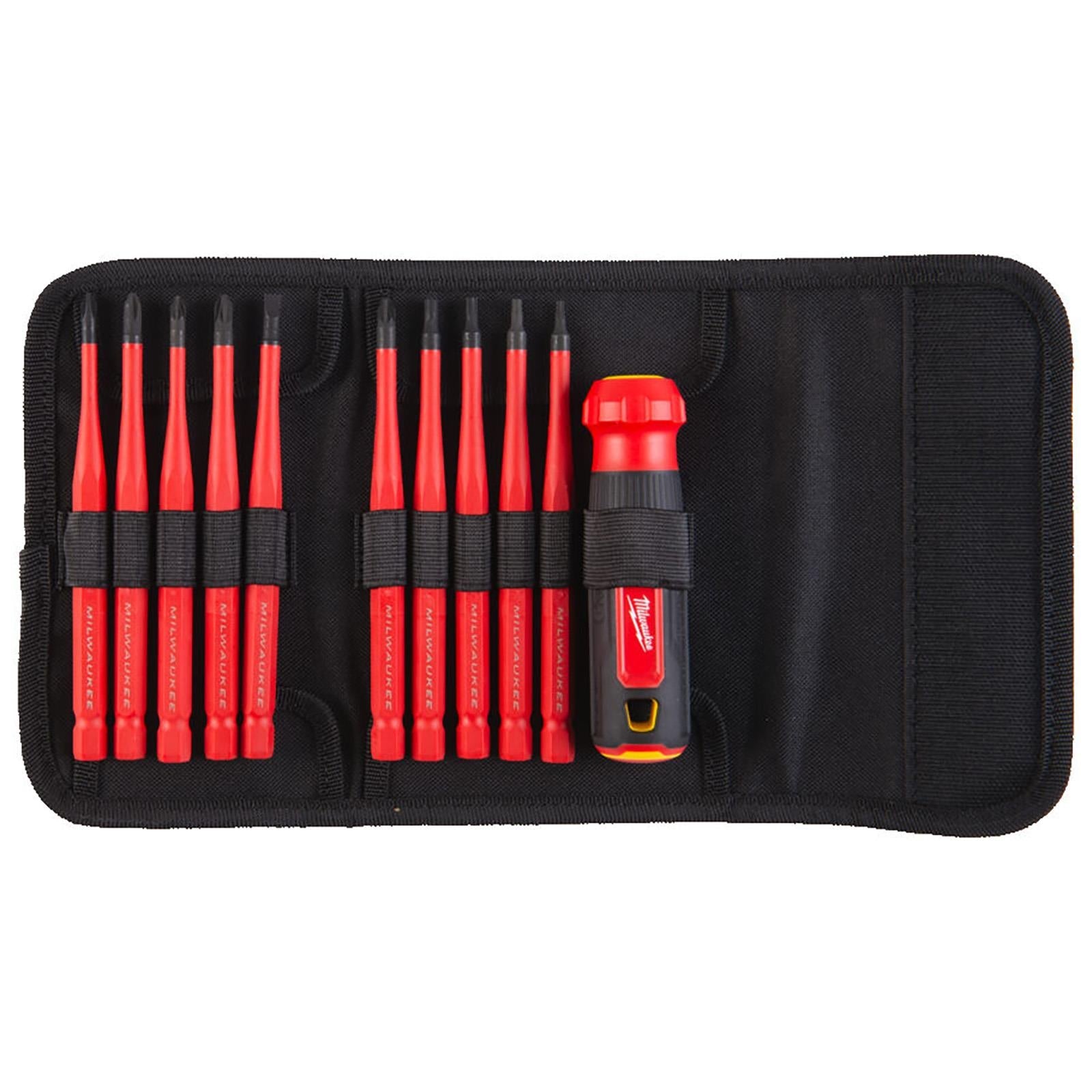 Milwaukee Insulated 10 In 1 Multi Shank Screwdriver Set VDE Phillips Pozi Torx Slotted Slim Shank  White Rose Tools