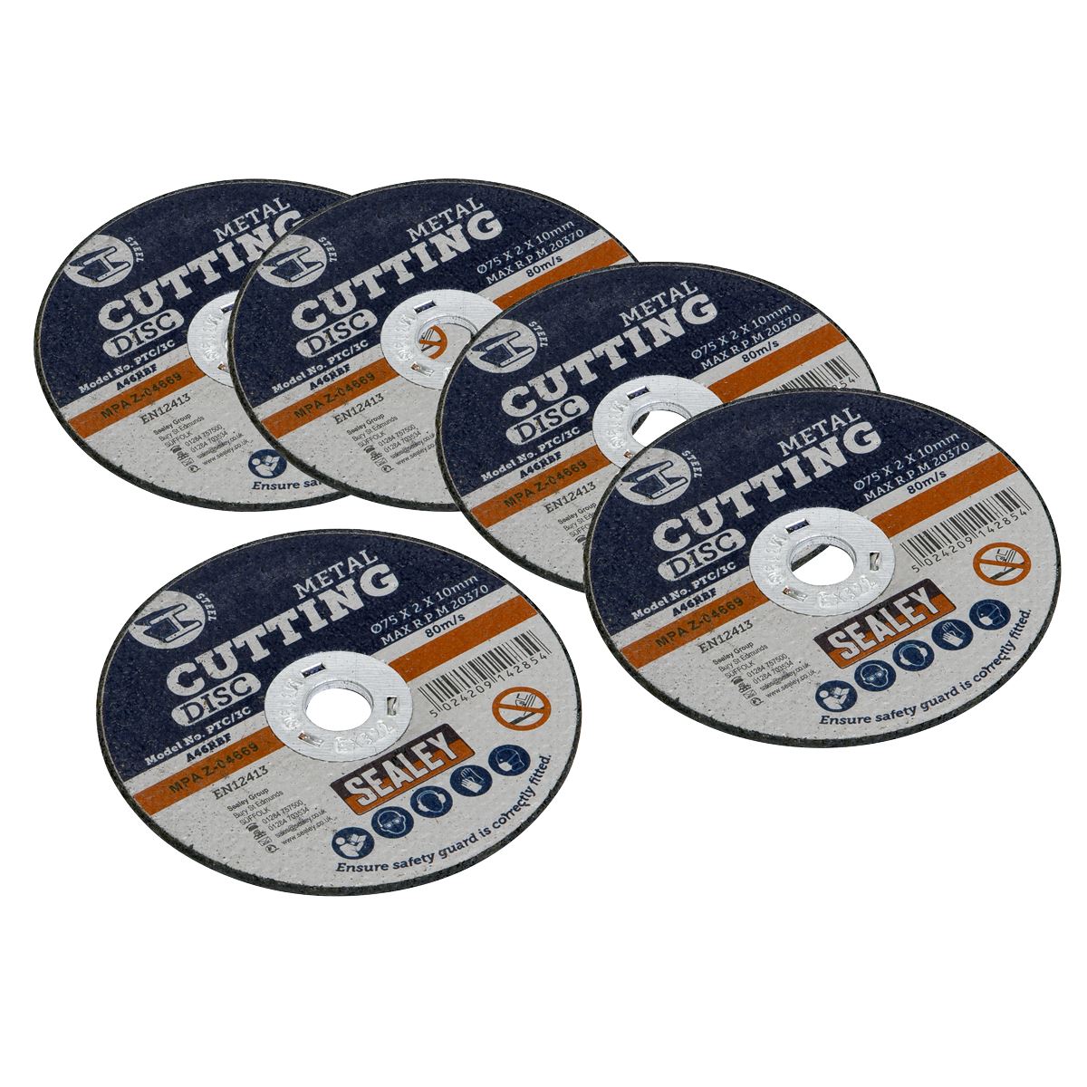 Sealey 5 Pack 75 x 2mm Cutting Disc 10mm Bore Blades General Purpose