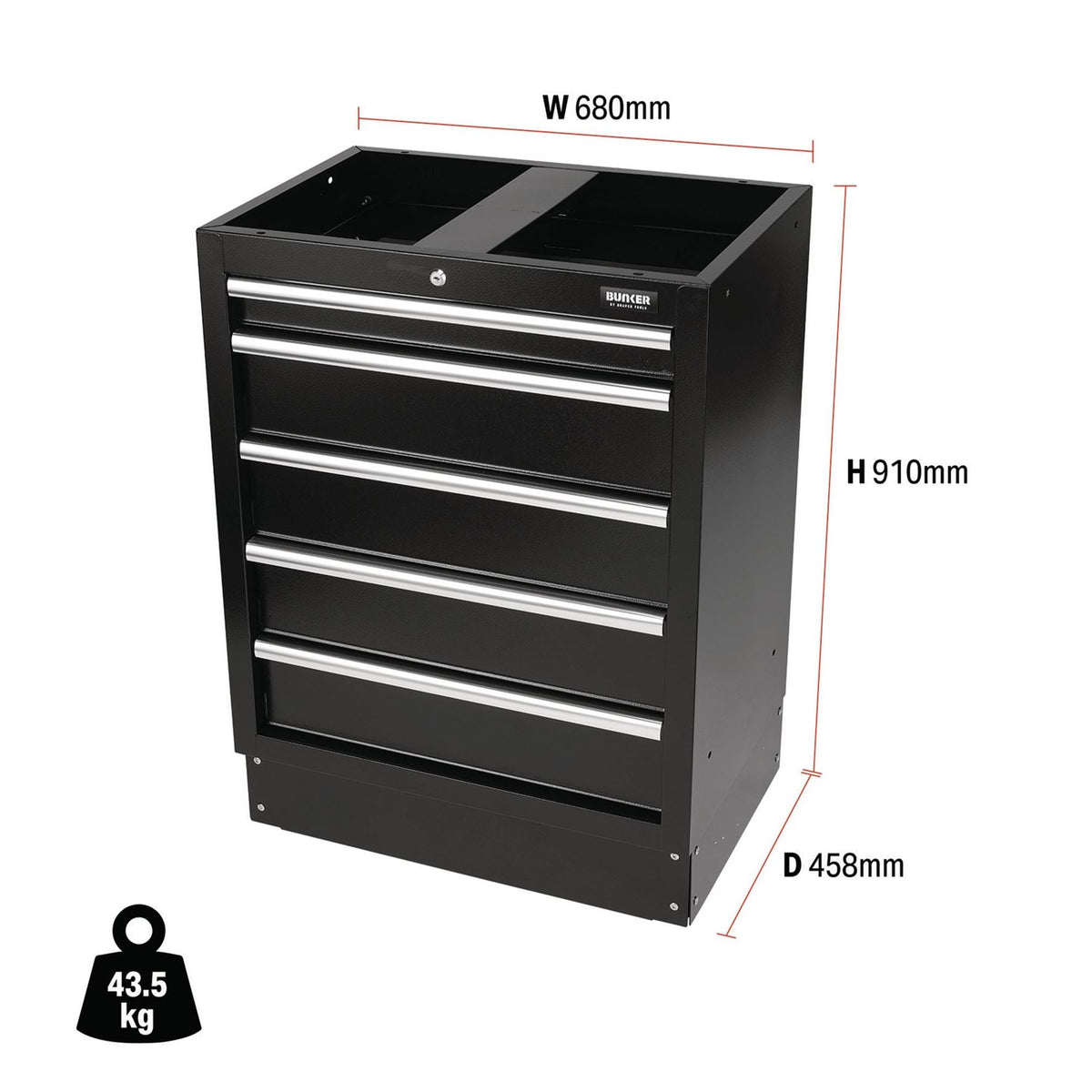 BUNKER Modular Floor Cabinet 5 Drawer 680mm 31387  White Rose Tools
