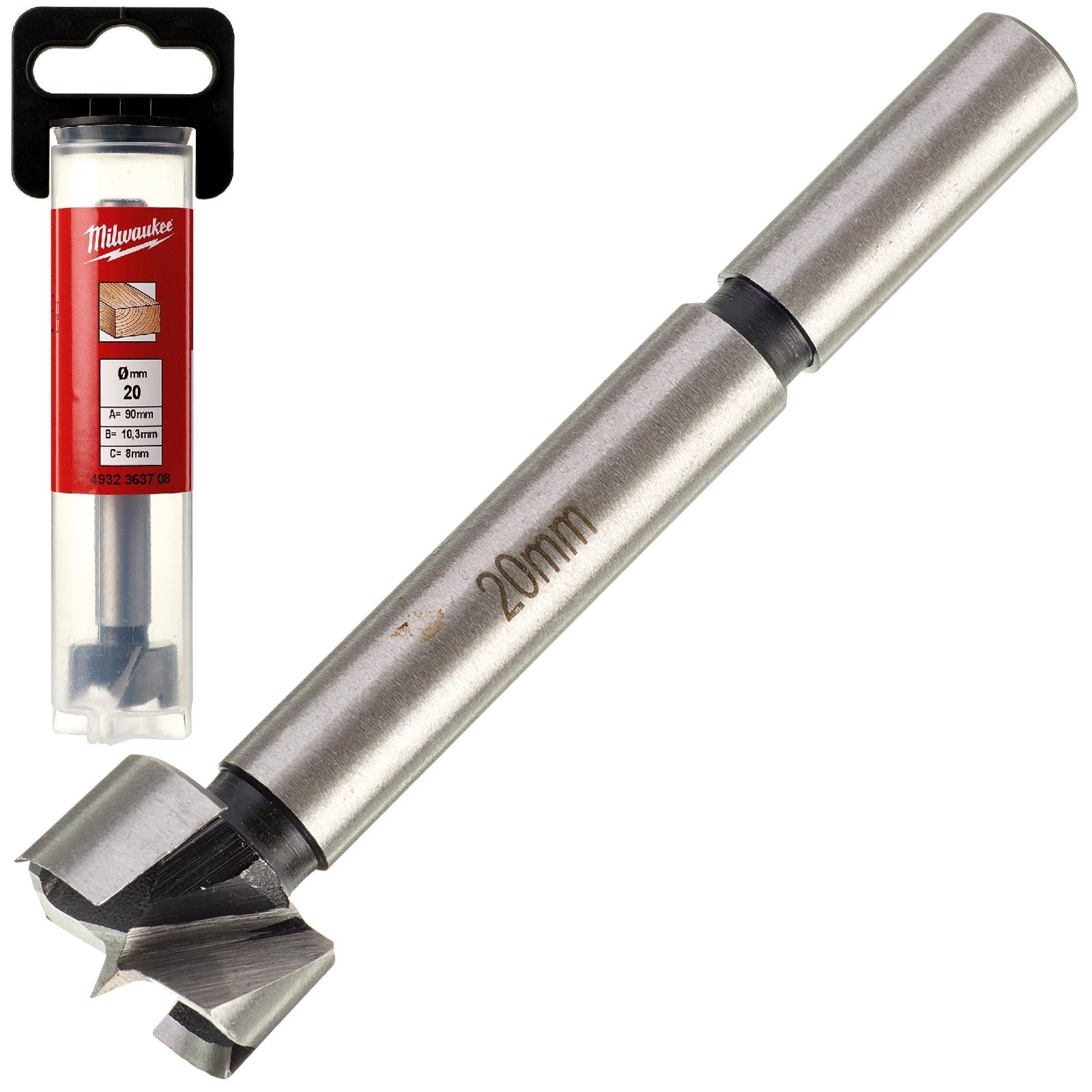 Milwaukee Forstner Wood Drill Bits 9.5mm Round Shank 90mm Long 50mm Working Length 