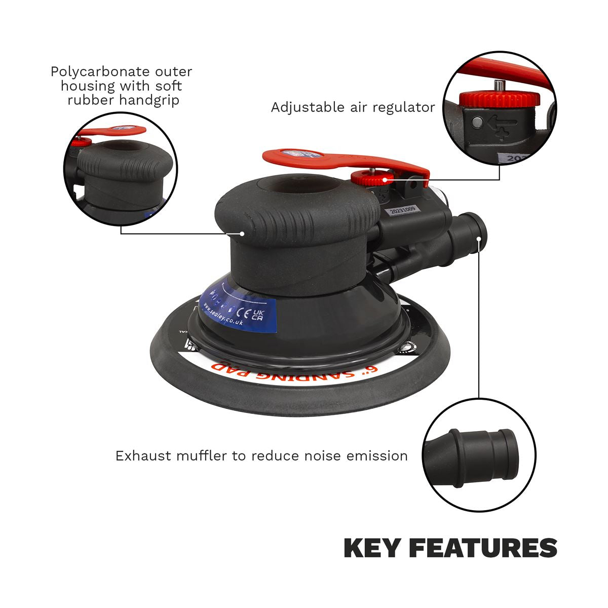 Sealey Premier Air Palm Orbital Sander Ø150mm Dust-Free