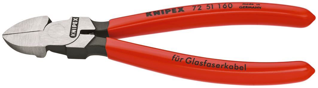 KNIPEX Diagonal Cutting Pliers for Fibre Optics Side Cutters 160mm Plastic Coated Handles 72 51 160