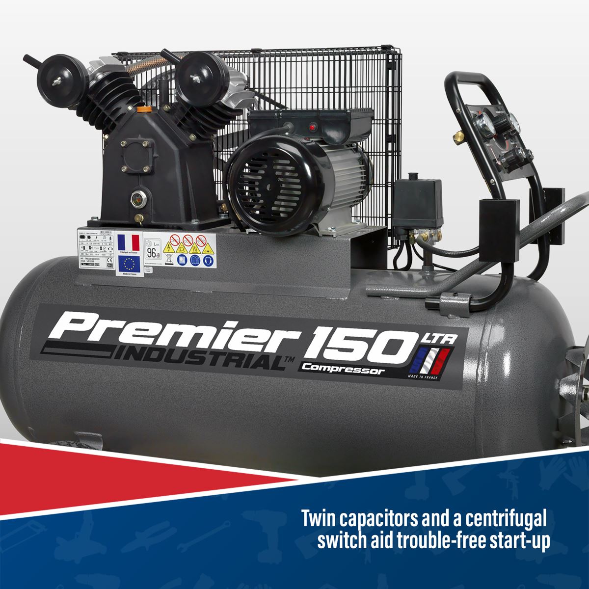 Sealey Premier Industrial Premier 150L Belt Drive Air Compressor with Front Control Panel 3hp