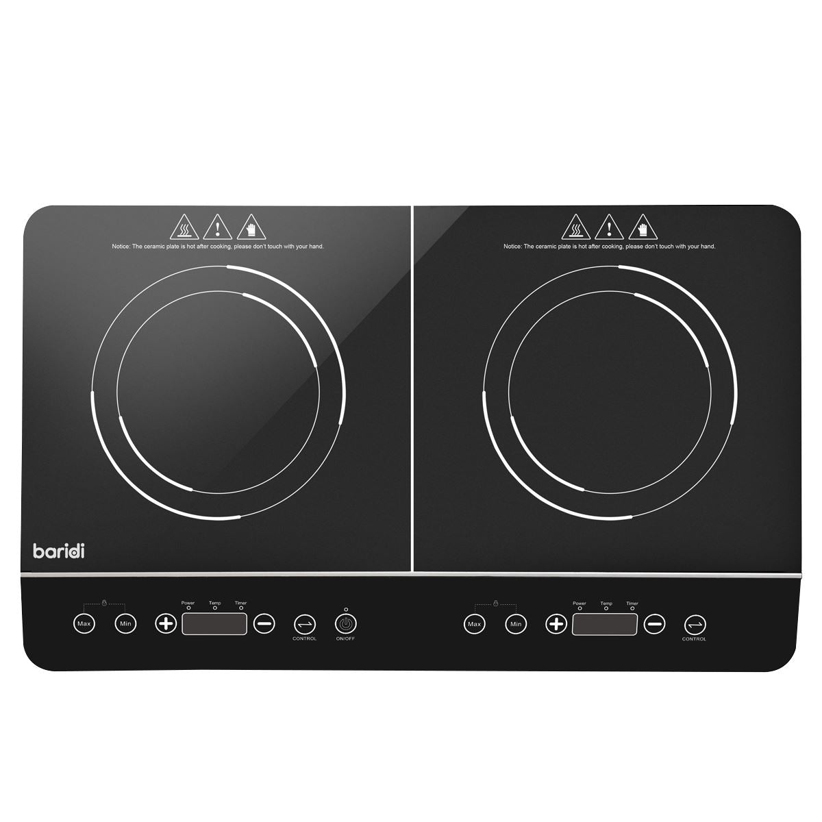 Baridi Portable Induction Hob: Two Zone Cooktop with 13A Plug, 2800W, 10 Power Settings, Touch Controls, 3-Hour Timer Function, Child Safety Lock, Black