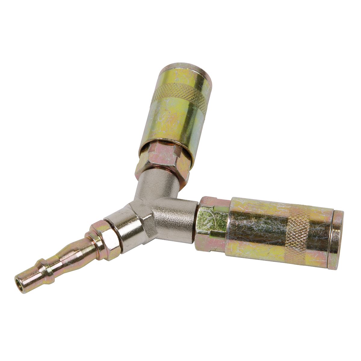 Sealey 1/4" BSP Twin Quick Coupler Y Adaptor Air Line Fitting Connector Splitter 