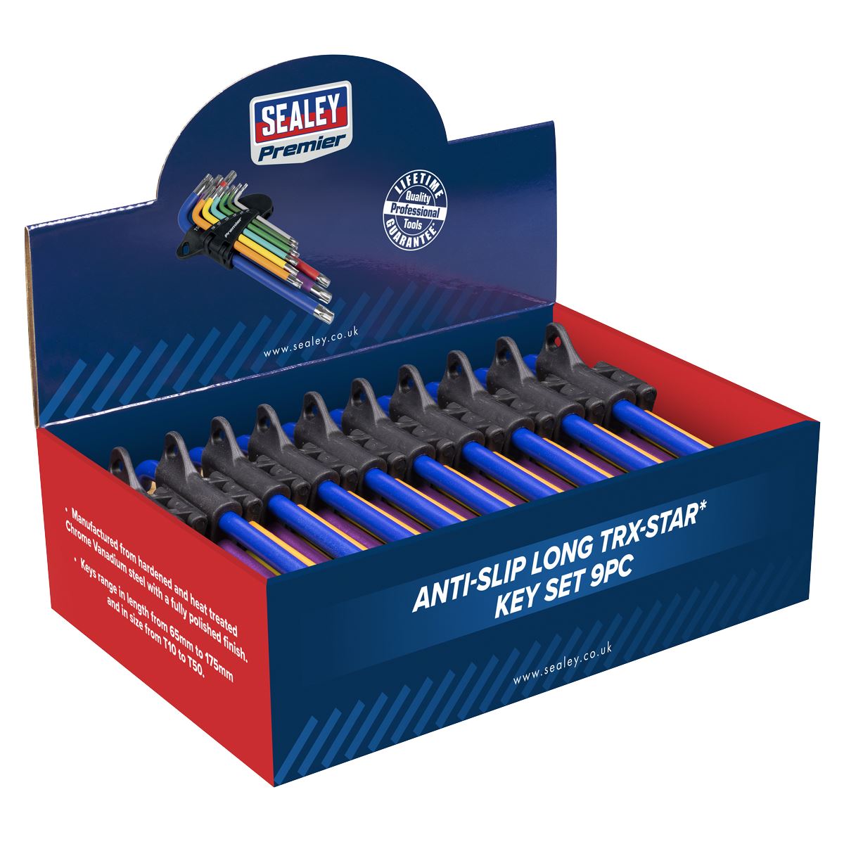 Sealey Premier Anti-Slip Long TRX-Star* Key Set 9pc - Display Box of 10  White Rose Tools