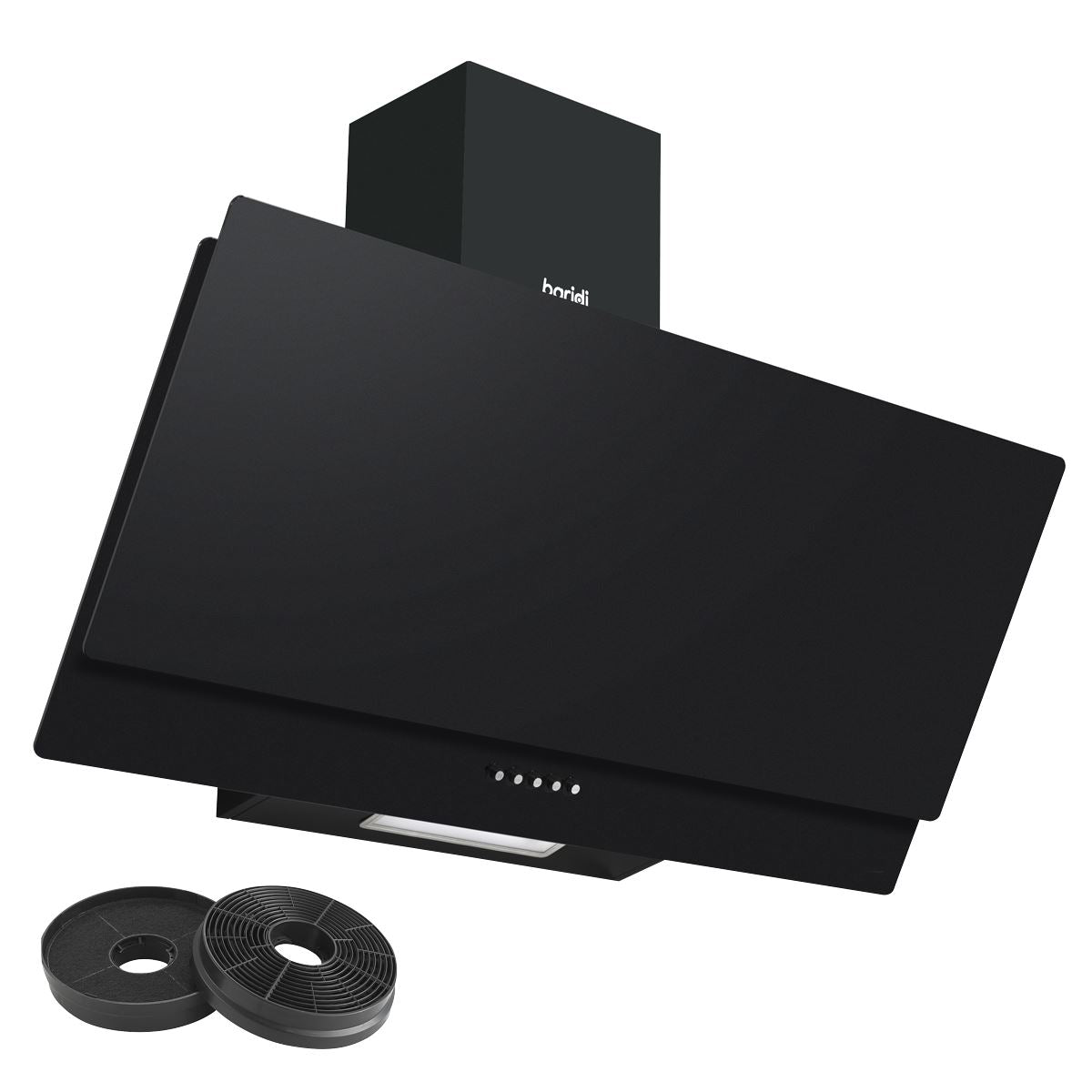 Baridi Angled Chimney Cooker Hood with Carbon Filters & LED Lamp 90cm, Energy Class A - Black Glass  White Rose Tools