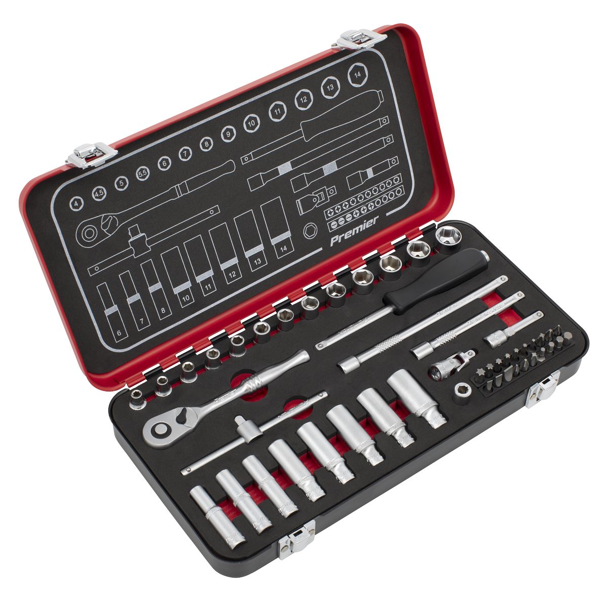 Sealey Socket Set 1/4" Drive Premier Platinum Series Vehicle Ratchet Wrench 49pc