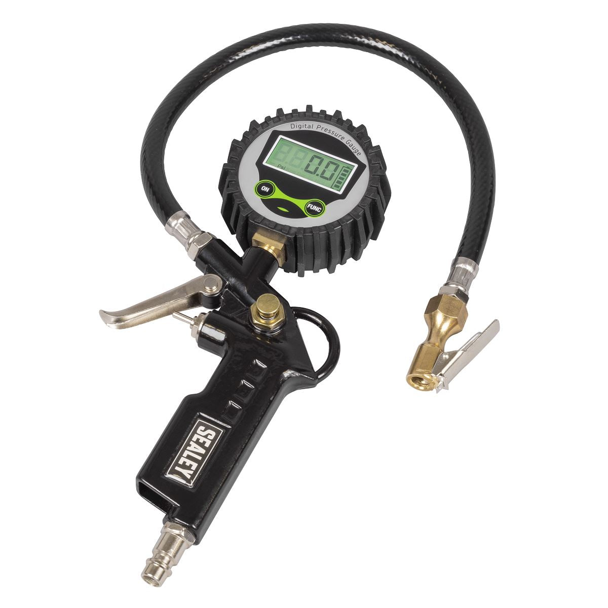 Sealey Digital Pistol Grip Tyre Inflator with Clip-On Connector