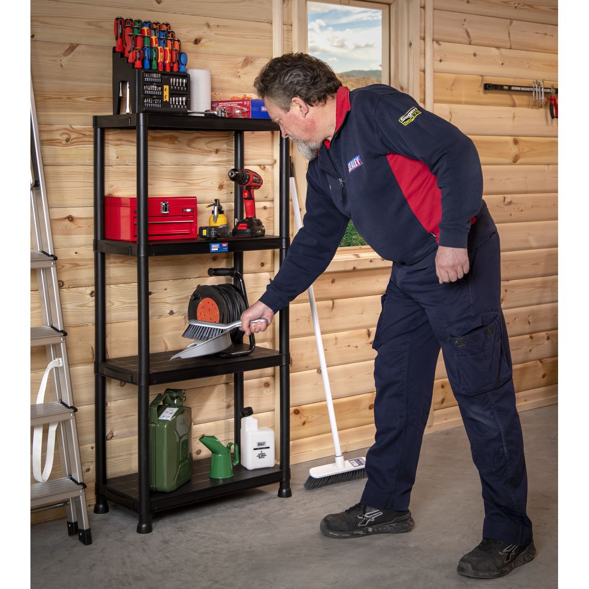 Sealey Plastic Racking Unit with 4 Shelves 25kg Capacity Per Level