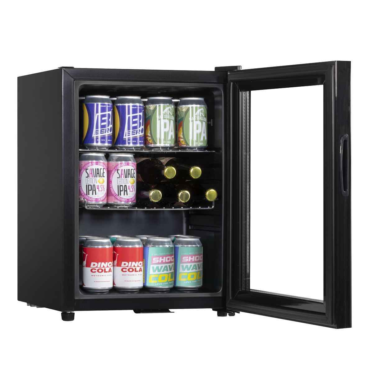 Baridi 40L Drinks Mini Fridge with LED Light, Black and Glass Door