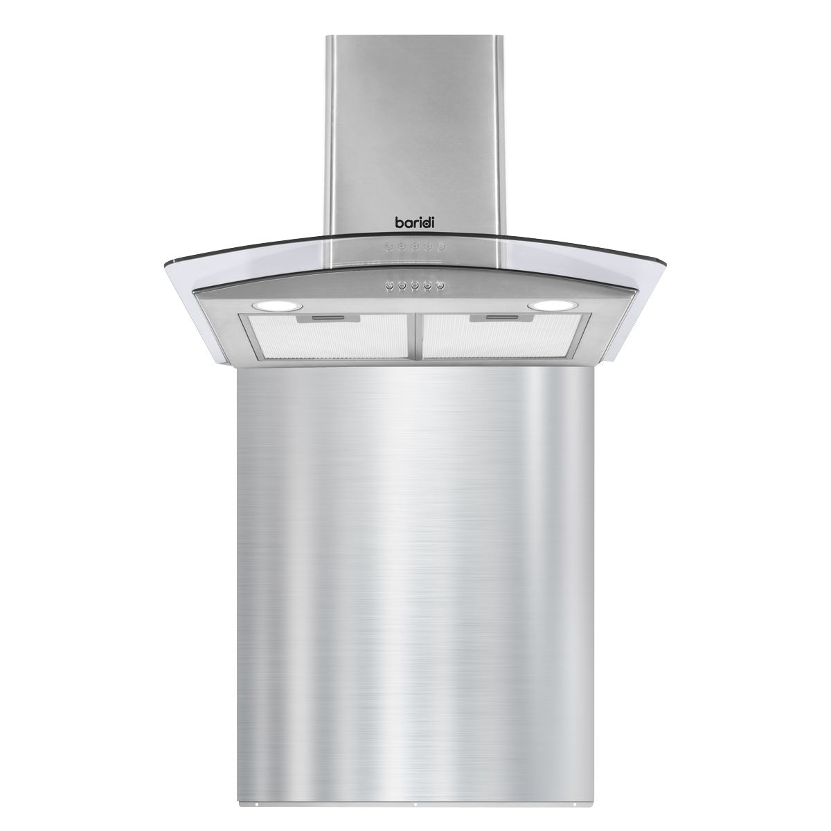 Baridi 60cm Curved Glass Cooker Hood with Carbon Filters, LED Lights & Splashback, Stainless Steel