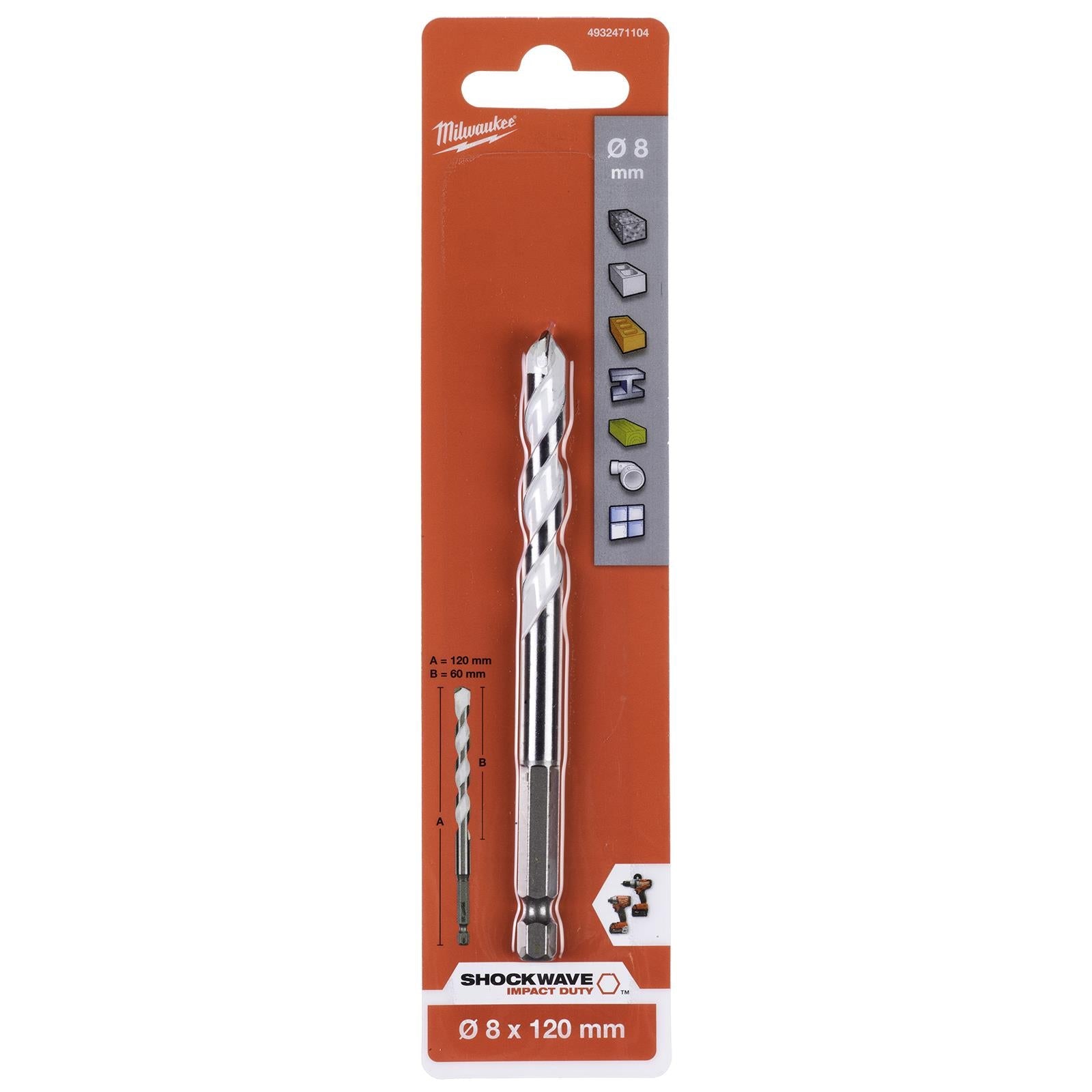 Milwaukee Multi Material Drill Bits Impact Rated TCT for Wood Metal Masonry 