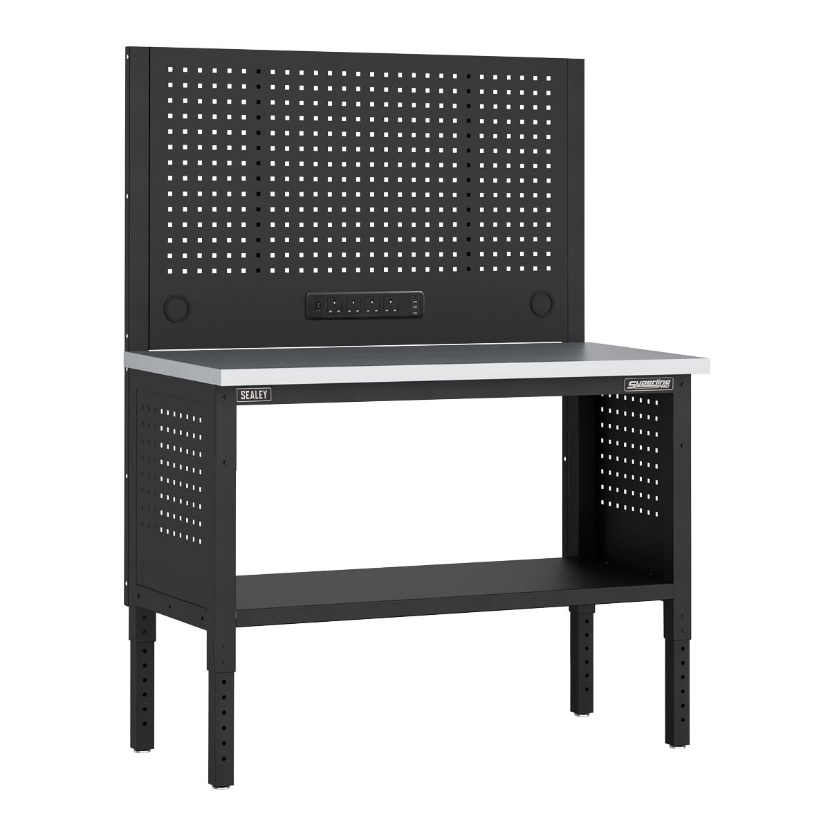 Sealey Superline Pro Superline PRO® Modular Workbench with Pegboard Back Panel Stainless Steel Worktop 1265mm