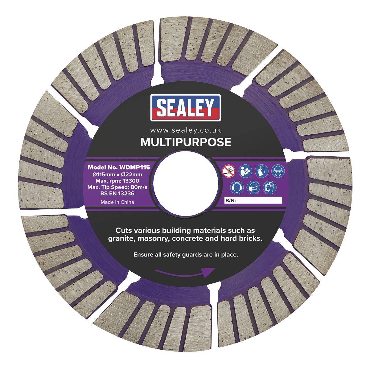 Sealey Cutting Disc Multipurpose Dry/Wet Use Ø115mm