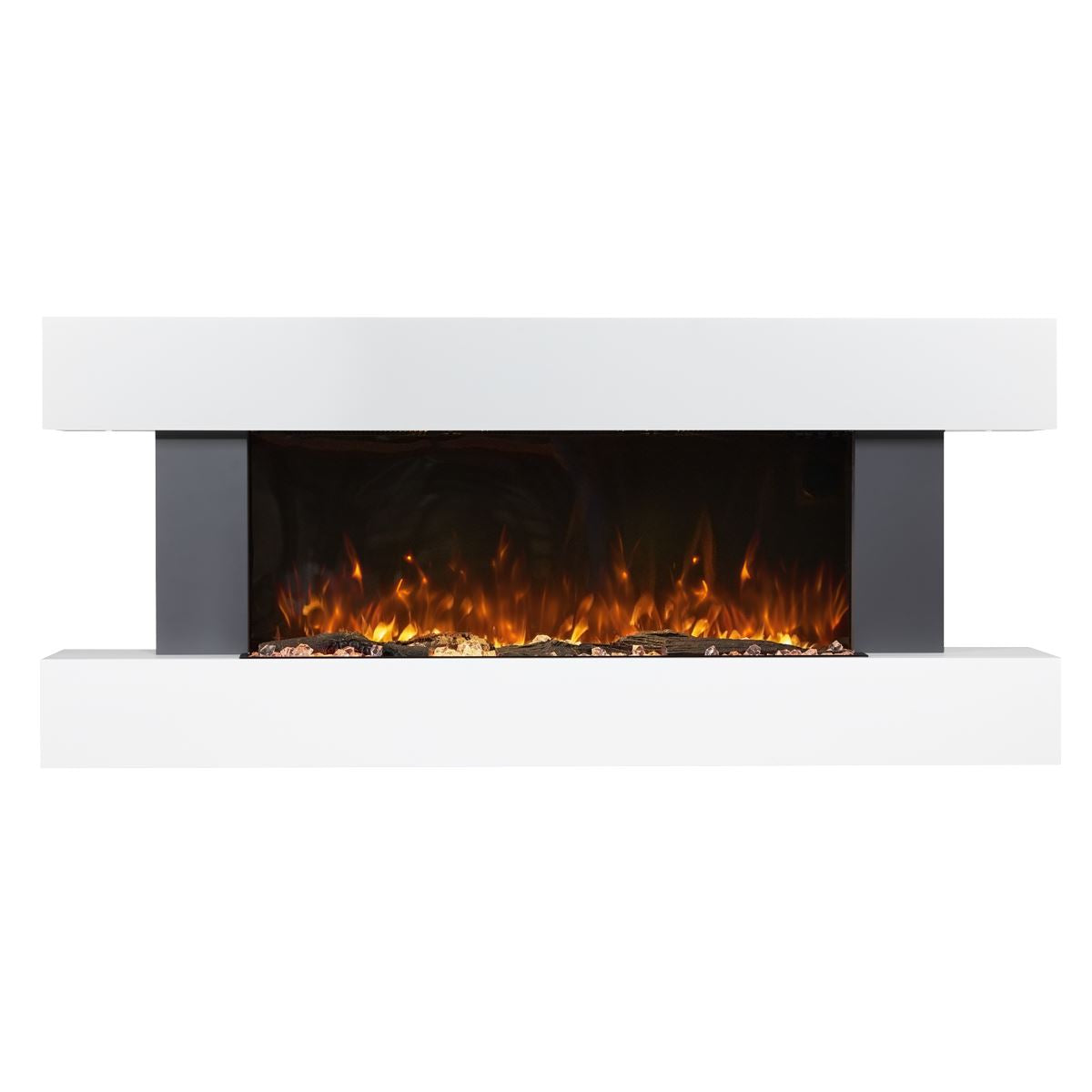 Baridi 46” Wall Mounting 1000W/2000W Electric Fireplace with LED Flame Effects, Side Glass Decoration and Pebble Accessories, Grey