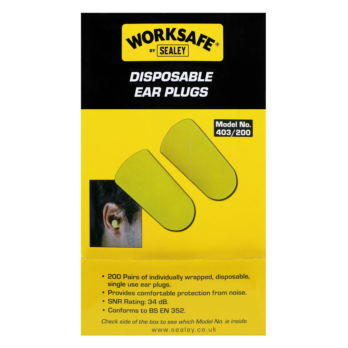 Worksafe by Sealey Ear Plugs Disposable - 200 Pairs