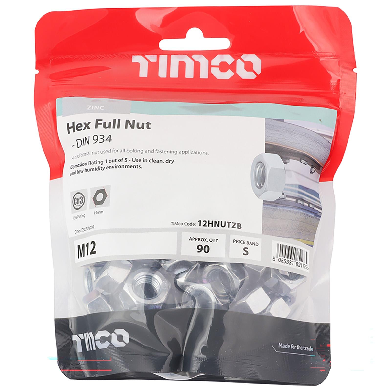TIMCO Hex Full Nuts Zinc DIN934 M4-M20 Choose Size  White Rose Tools