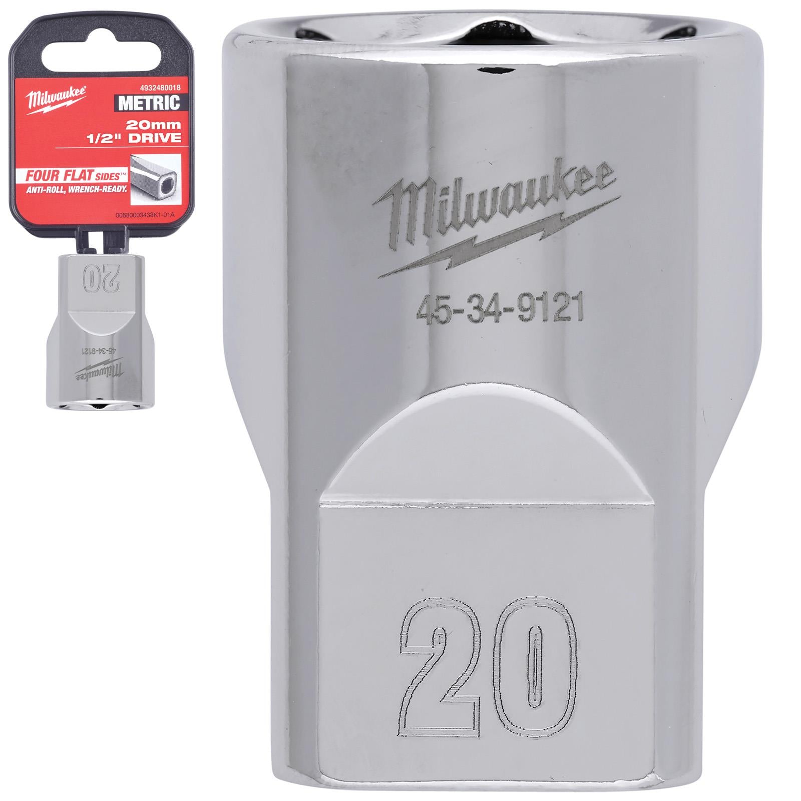 Milwaukee Chrome Socket 1/2" Drive Four Flat Sides Metric Standard 8-36mm Individual - Choose Size