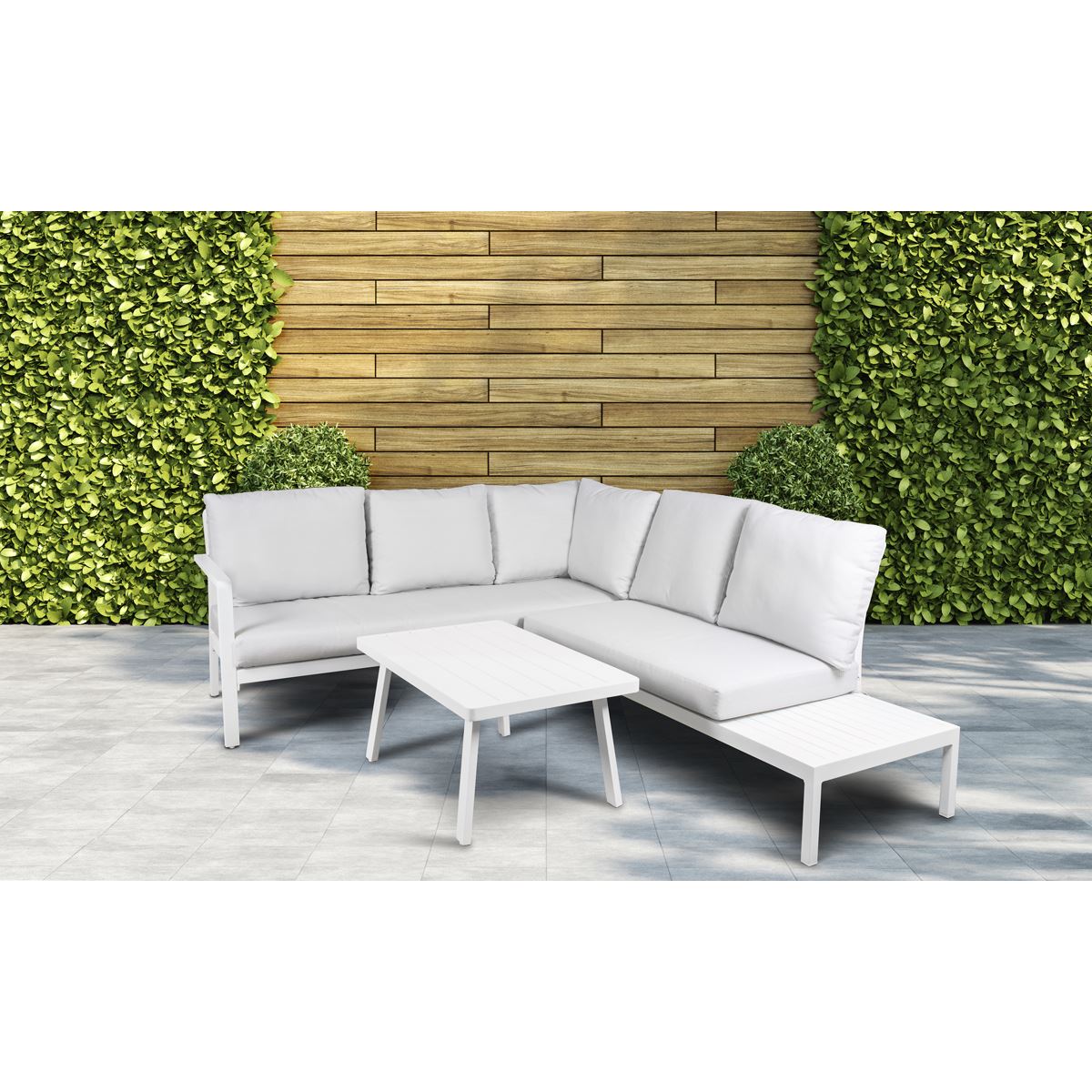 Dellonda Kyoto White 3-Piece Outdoor Garden Corner Sofa & Coffee Table Set