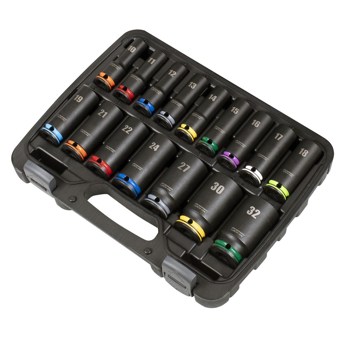 Sealey Premier Lock-On™ Deep Impact Socket Set 1/2"Sq Drive 16pc  White Rose Tools